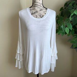 C Apparel Ribbed Tier Sleeve Top White Sz 2X